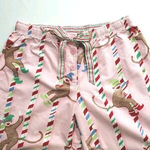 Nick And Nora Christmas Sock Monkey Flannel Pajama Pants Pink Large